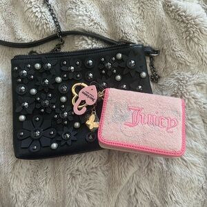 Juicy Couture Black Studded Crossbody with Pink Embroidered Wallet